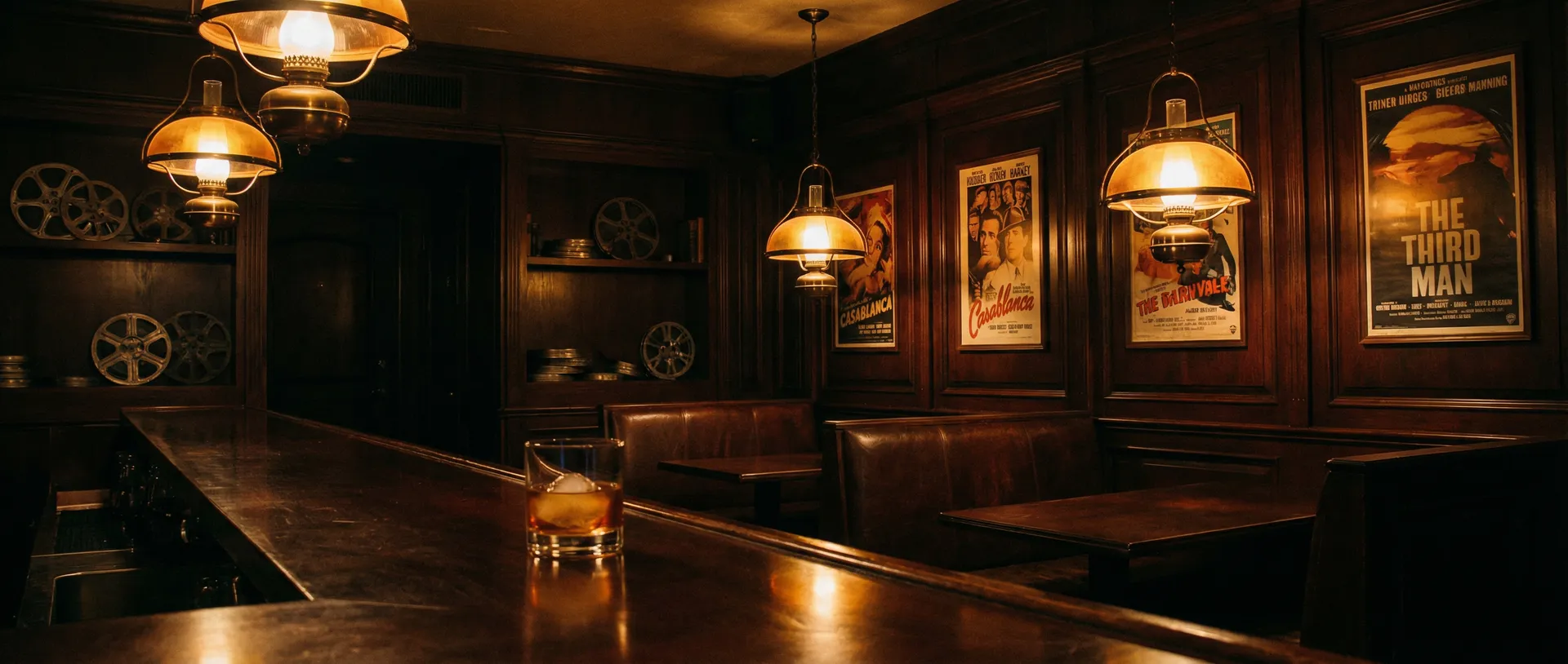老式酒馆吧台上的威士忌杯与暖黄灯光 - 想要叉叉 酒馆氛围
